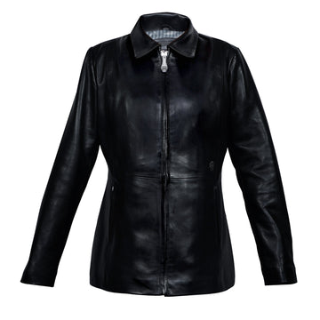 Black Slim-Fit Ladies Jacket Club Collar Handmade Quilted Shoulder Design Leather By Brune & Bareskin