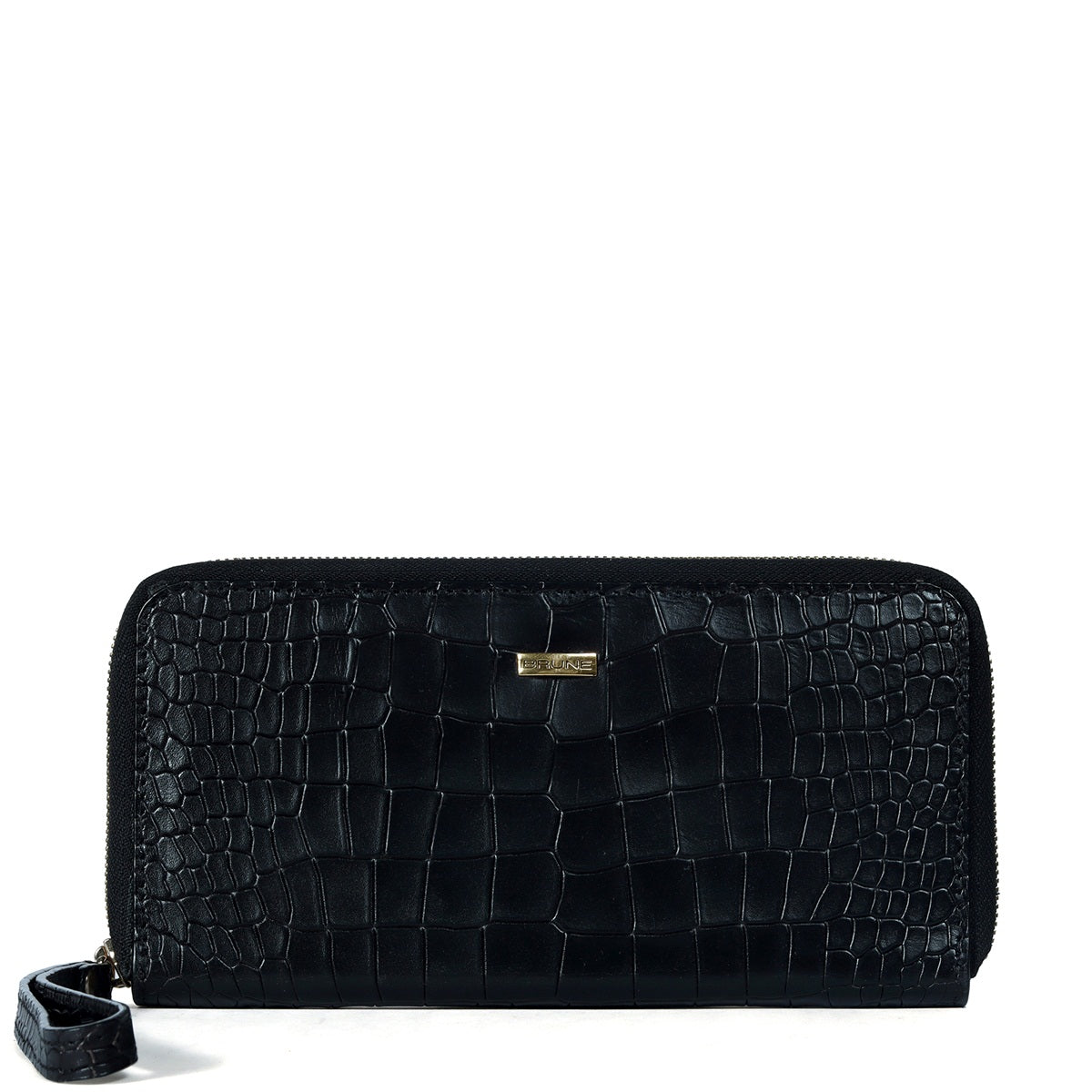 Multi-Utility Black Ladies Clutch/Wallet in Deep Cut Croco Textured Le