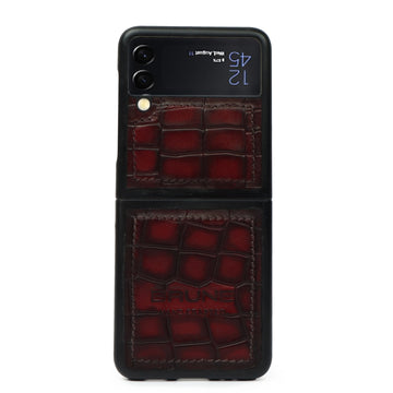 Samsung Galaxy Flip Series Wine Deep Croco Textured Leather Mobile Cover by Brune & Bareskin