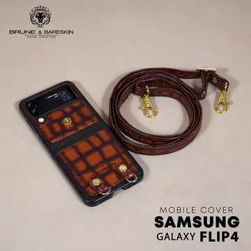 Galaxy Flip Series Mobile Cover in Smokey Tan Deep Cut Leather