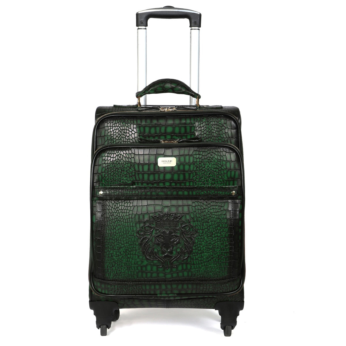 Luggage Trolley Bag In Croco Textured Smokey Green Leather