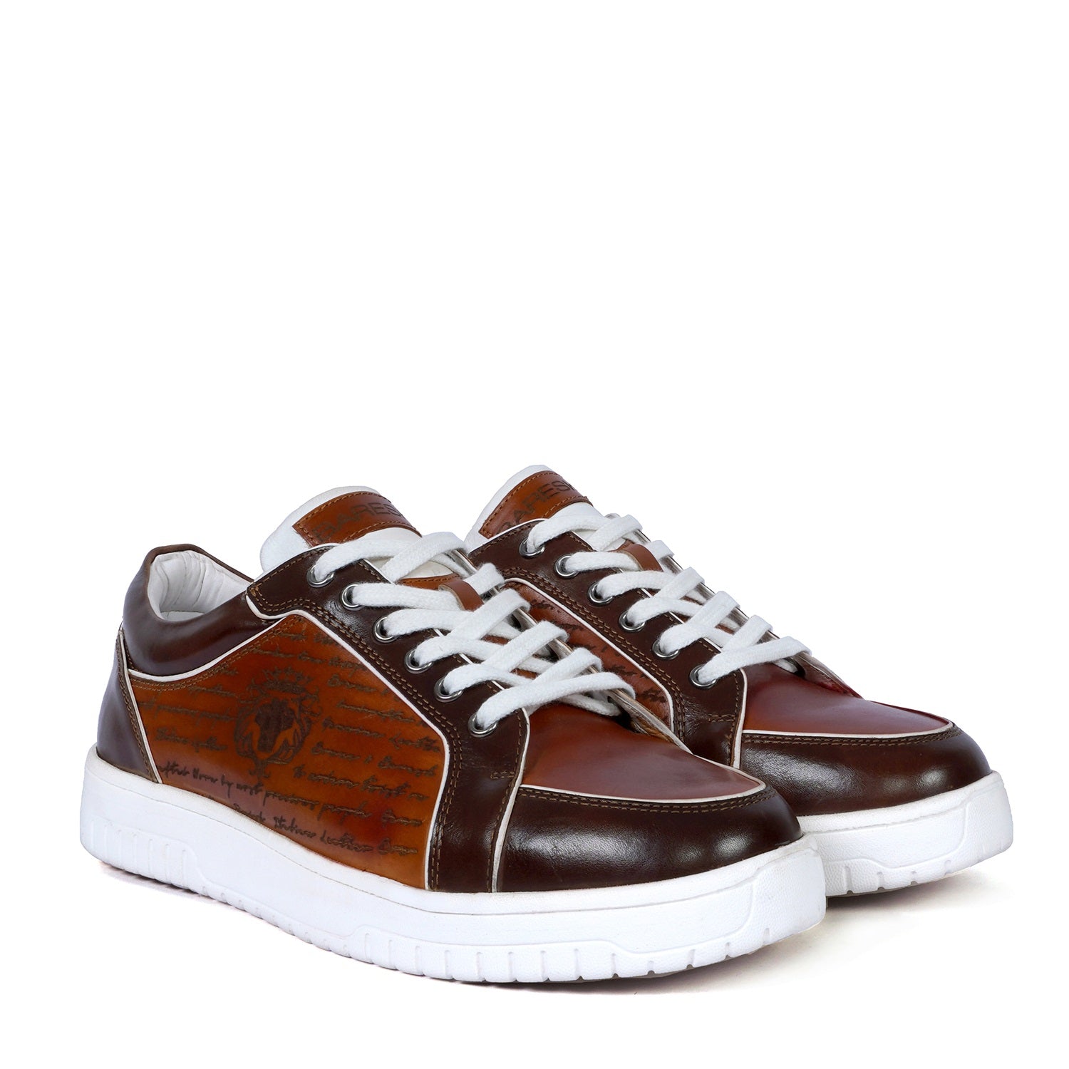Contrasting Laser Engraved Dark Brown Edge Sneaker in Tan Genuine Leat