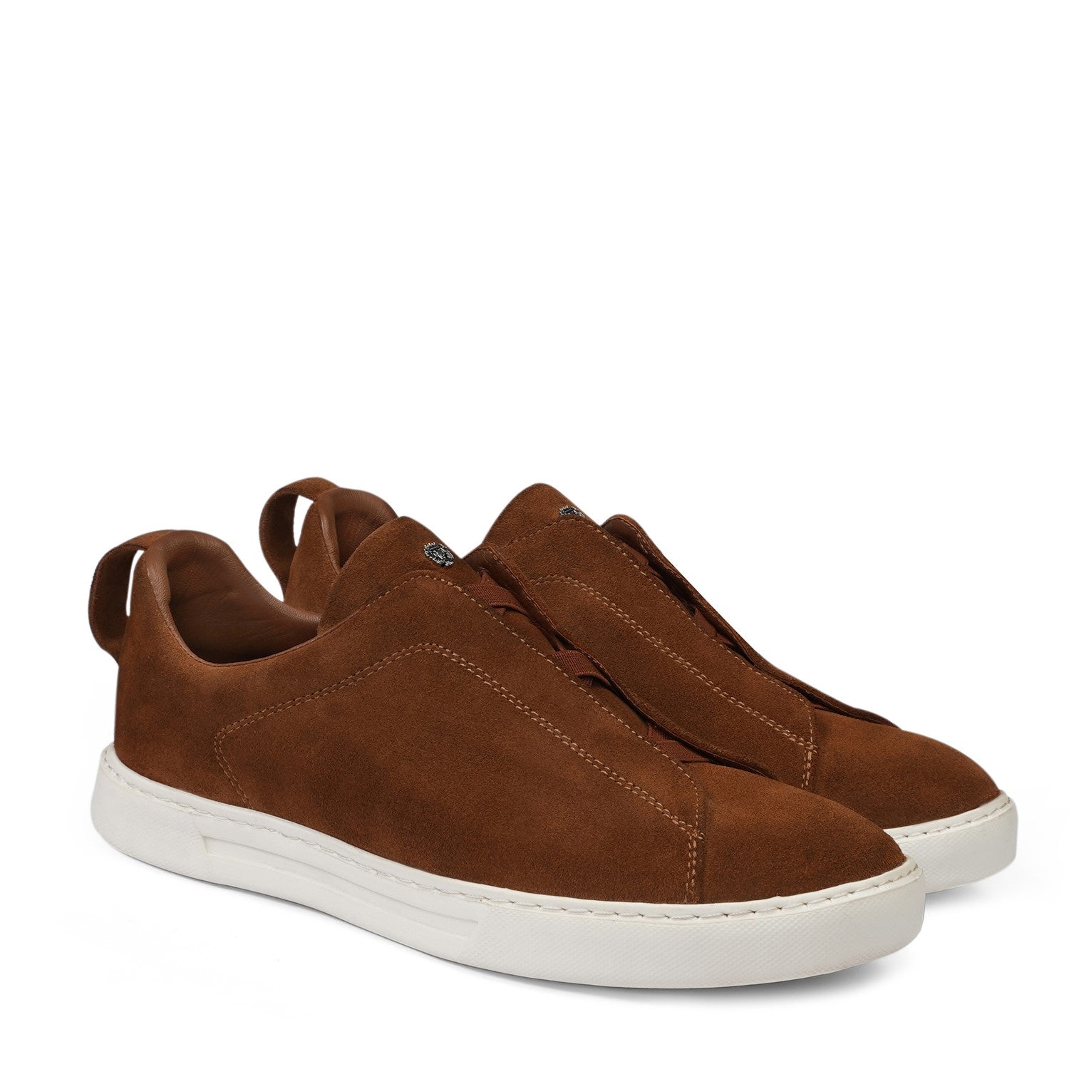 Tan Suede Laceless Leather Sneakers By Brune Bareskin