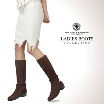 High Ankle Ladies Boots Tassel Dark Brown Suede Leather With Side Zip By Brune & Bareskin