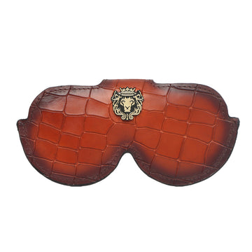 Tan Croco Print Leather With Metal Lion Eyewear Glasses Cover by Brune & Bareskin