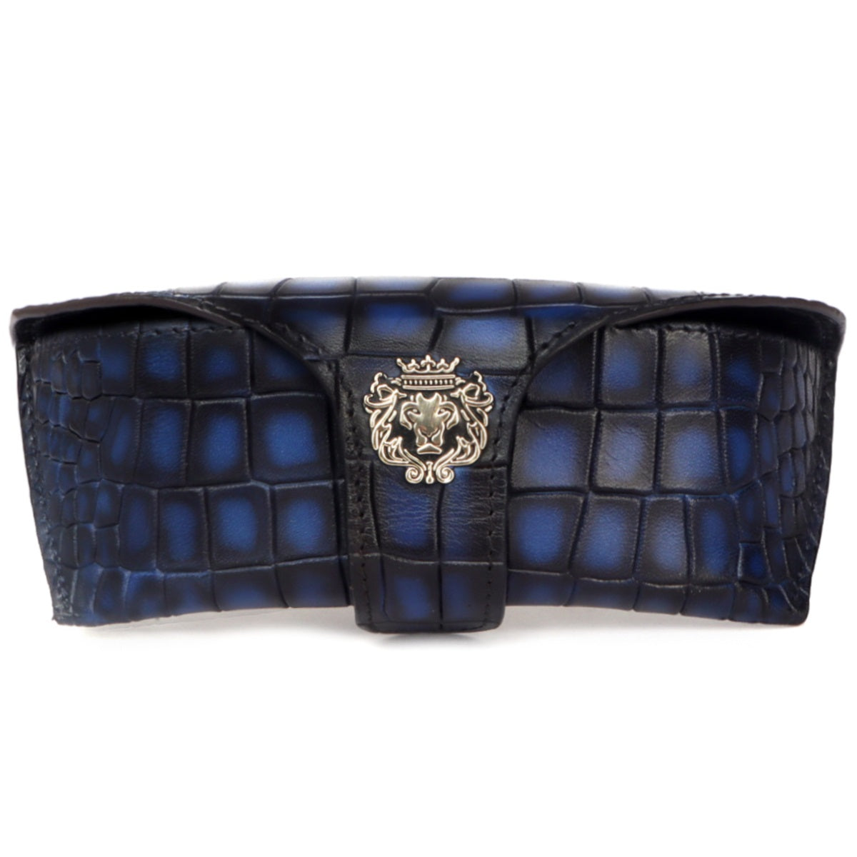 Blue Deep Cut Croco Leather Looped Closure Eyewear Glasses Cover by Br