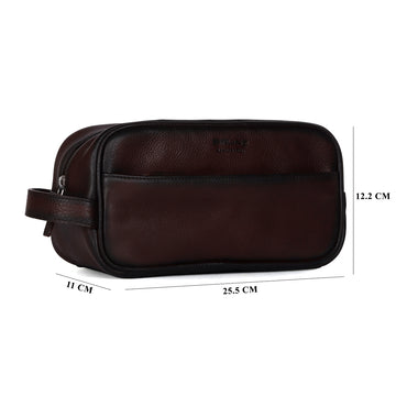 Unisex Dark Brown Genuine Leather Toiletry/Slim Kit Travel Bag