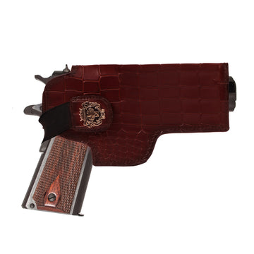 .45 Weapon Handgun Ammo cover With Bullet Holder Wine Croco Textured Leather(MTO)