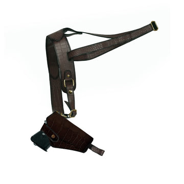 Single Shoulder .25 Gun Holster Cover Dark Brown Deep Cut Leather with Metal Lion (MTO)