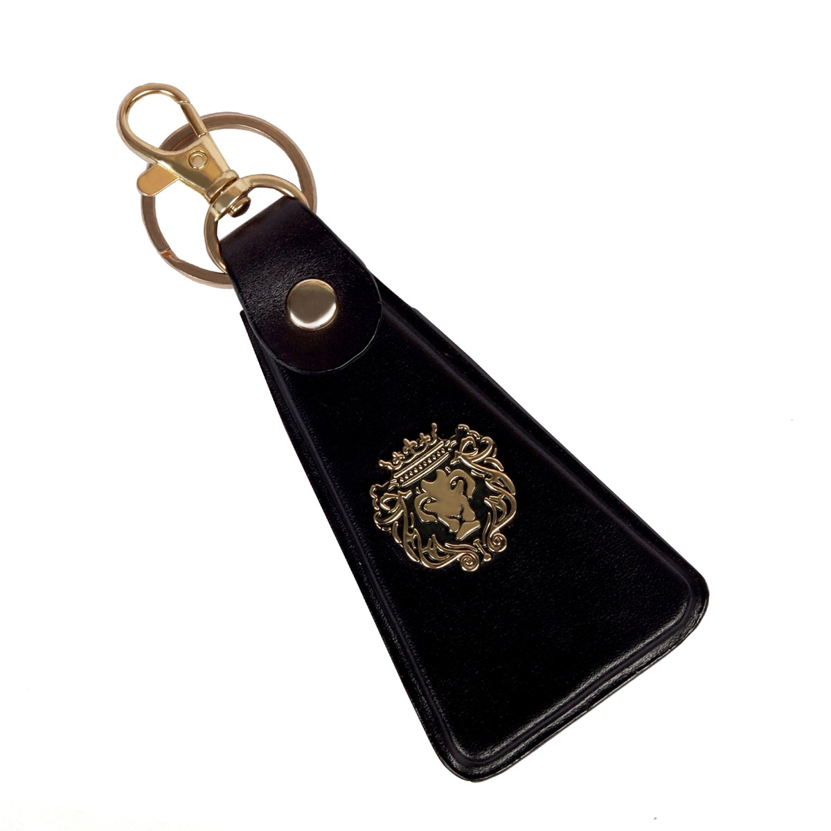 Black Leather Triangular Key-chain With Metal Lion Belt Loop By Brune