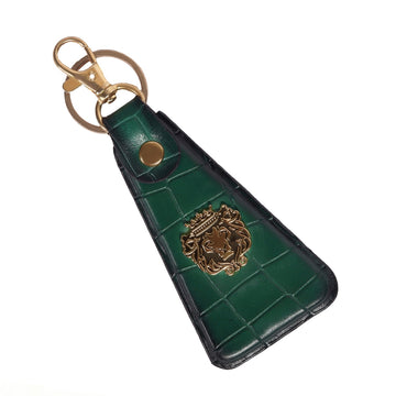 Green Triangular Key-chain With Belt Loop in Croco Textured Leather By Brune & Bareskin