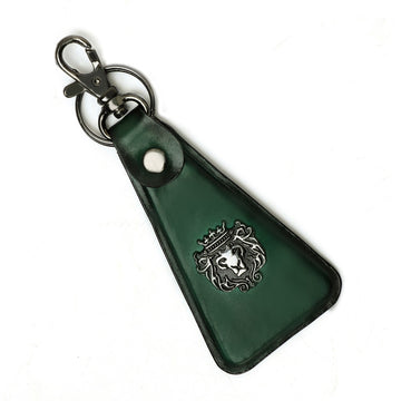 Green Triangular Leather Key-chain with Loop Ring