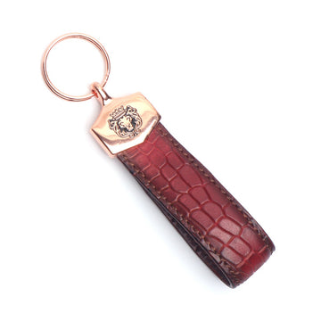 Wine Deep Cut Croco Textured Leather Elegant Brune & Bareskin Keychain