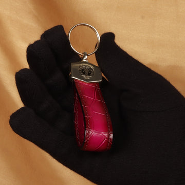 Pink Leather Keychain Deep Cut Lined Croco Textured by Brune & Bareskin