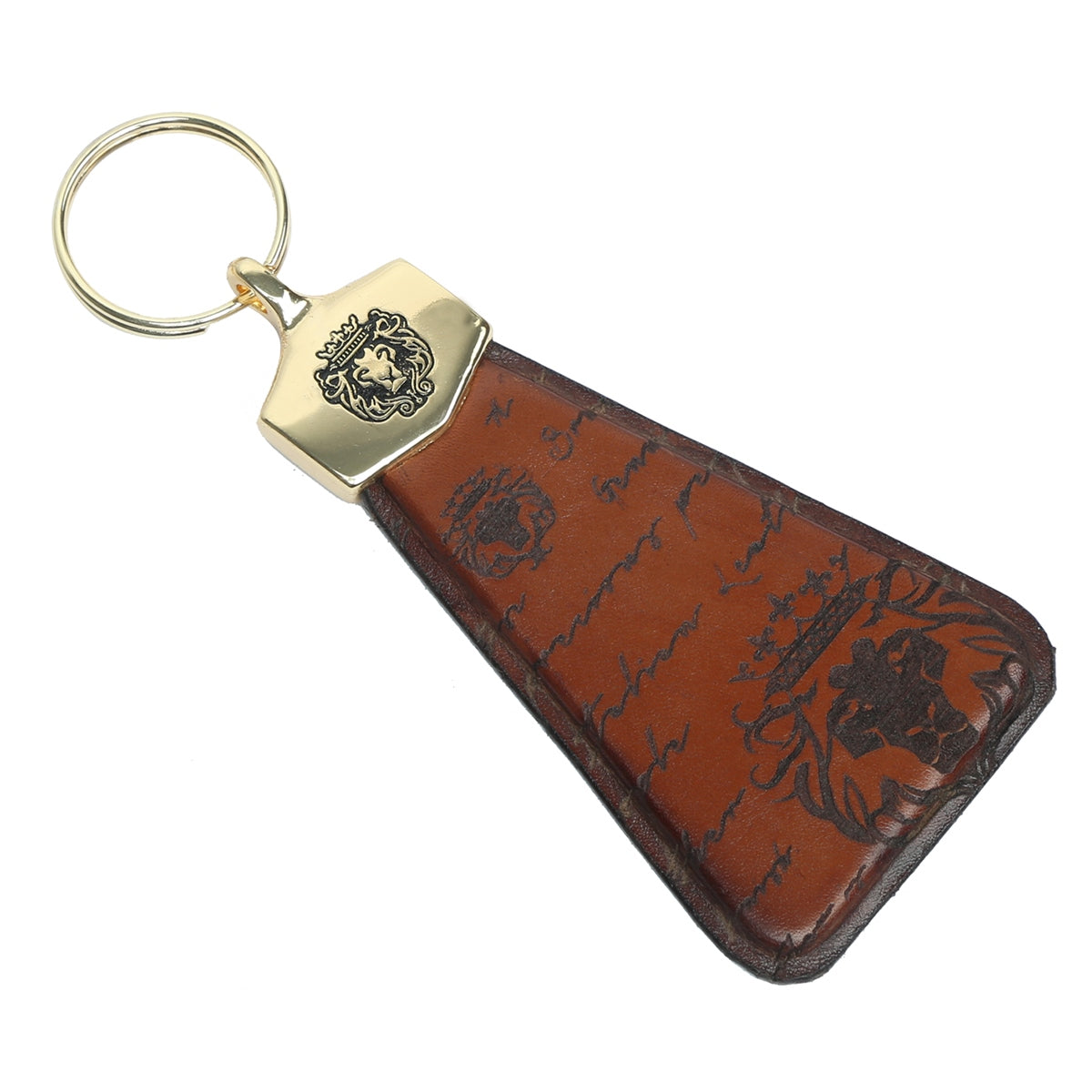 Triangular Shape Tan Darker Scritto laser Leather Elegant Key-chain Wi