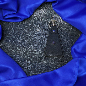 Grey Triangular Keychain Stingray Fish Leather With Catch Lock Design Belt Loop