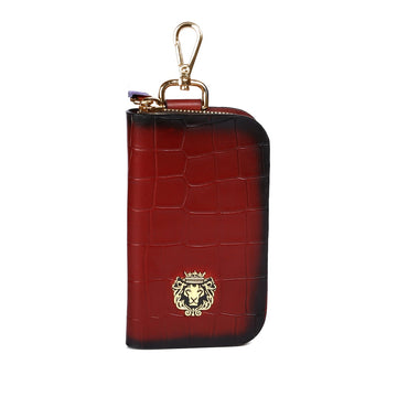 Hanging Loop Car Key Case Wallet Pouch in Luxurious Deep Cut Wine Leather