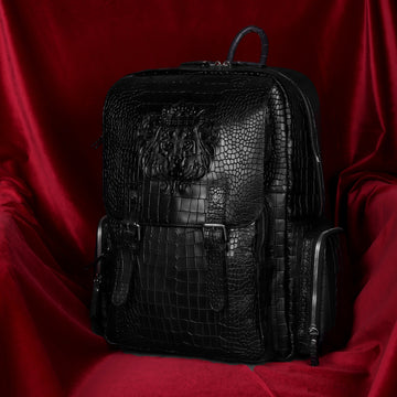 Flap Over Black Backpack in Deep Cut Leather
