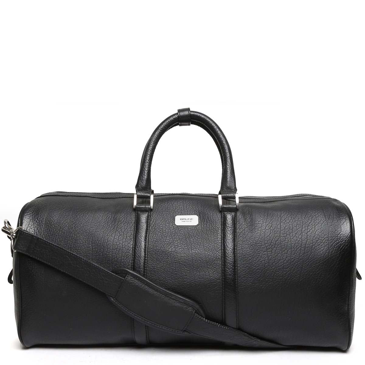 Black High Grained Textured Leather Duffle Bag By Brune Bareskin