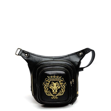 Thigh Pouch Travel Bag with Golden Zardosi In Black Leather