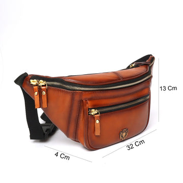 Fanny Pack with Golden Accessories In Tan Genuine Leather