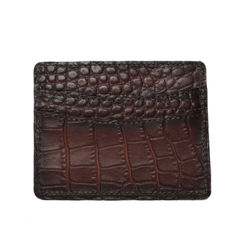 Brown Croco Leather Card Holder With Silver Finish Lion Logo by Brune & Bareskin
