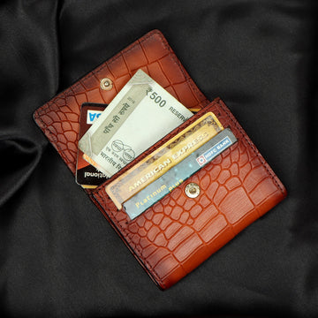 Tan Deep Cut Leather Card Holder Multi Pockets Snap Button By Brune & Bareskin
