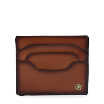Layered Design pockets Tan Leather With Mini Lion Card Holder By Brune & Bareskin