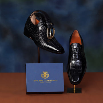 Specially Crafted Combo For T-20 World Cup Team India's Formal Attire Croco Textured Black Genuine Leather Oxford Lace-up Shoe With New Buckle Belt