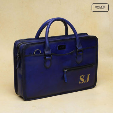 SJ Initials on Blue Customized Laptop Bag by Brune & Bareskin