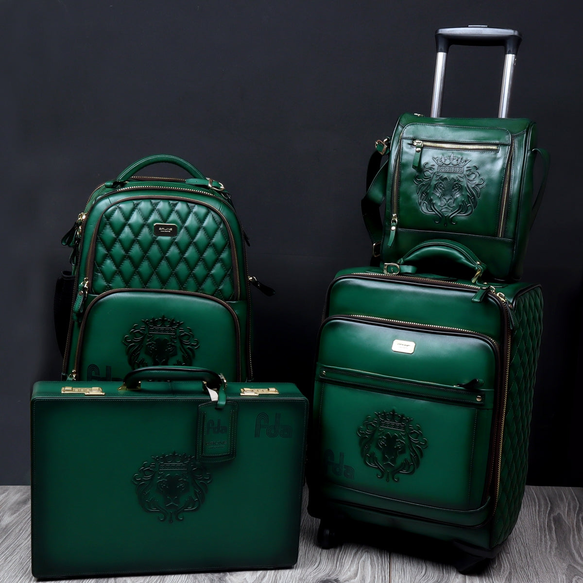 Bespoked Green Leather Backpack, Trolly Bag Briefcase by Brune Bar