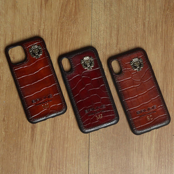 Customised Deep cut Leather Mobile Cover With Embossed Initial by Brune & Bareskin (Price for 1 Product)