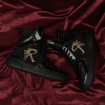 Bespoke Black and Wine Beads Zardosi Black Studded Leather Sneakers by Brune & Bareskin