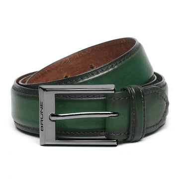 Green Leather Gunmetal Finish Buckle Belts By Brune & Bareskin