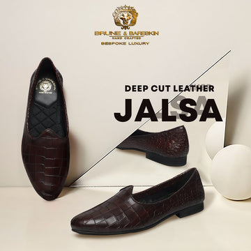 Dark Brown Deep Croco Design Cut Leather Jalsa by Brune & Bareskin