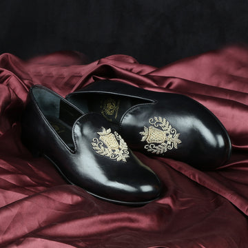 Ethnic Crest Zardosi Slip-On in Black Leather By Brune & Bareskin
