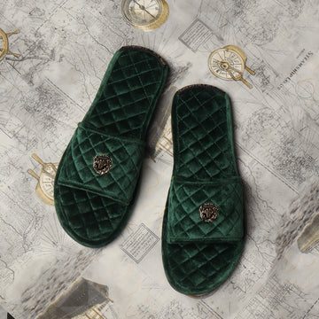 Green Italian Velvet Slide-in Slippers