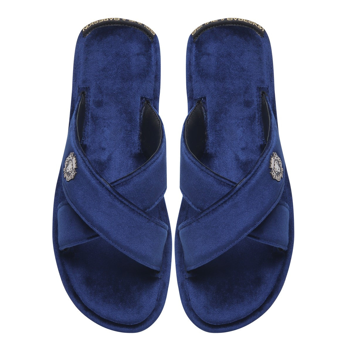 Blue Cross Straps Comfy Velvet Slide-in Slippers By Brune & Bareskin