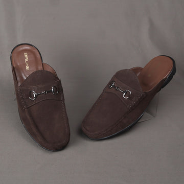 Brown Suede Leather Horse-bit Loafer Mules by Brune & Bareskin