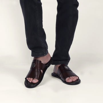 Dark Brown Welt Slippers with Broad Strapped Cut Out Detail
