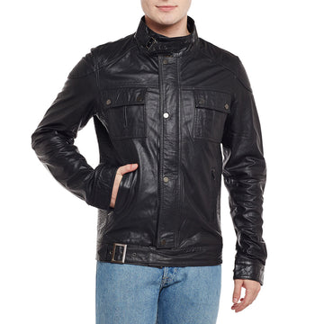 Buckle Style Black Leather Jacket By Brune & Bareskin