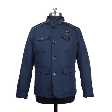 Concealed Zipper Hood Blue Puffer Jacket by Brune & Bareskin