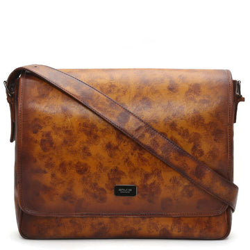 Tan Smudged Print Leather Messenger Bag By Brune & Bareskin