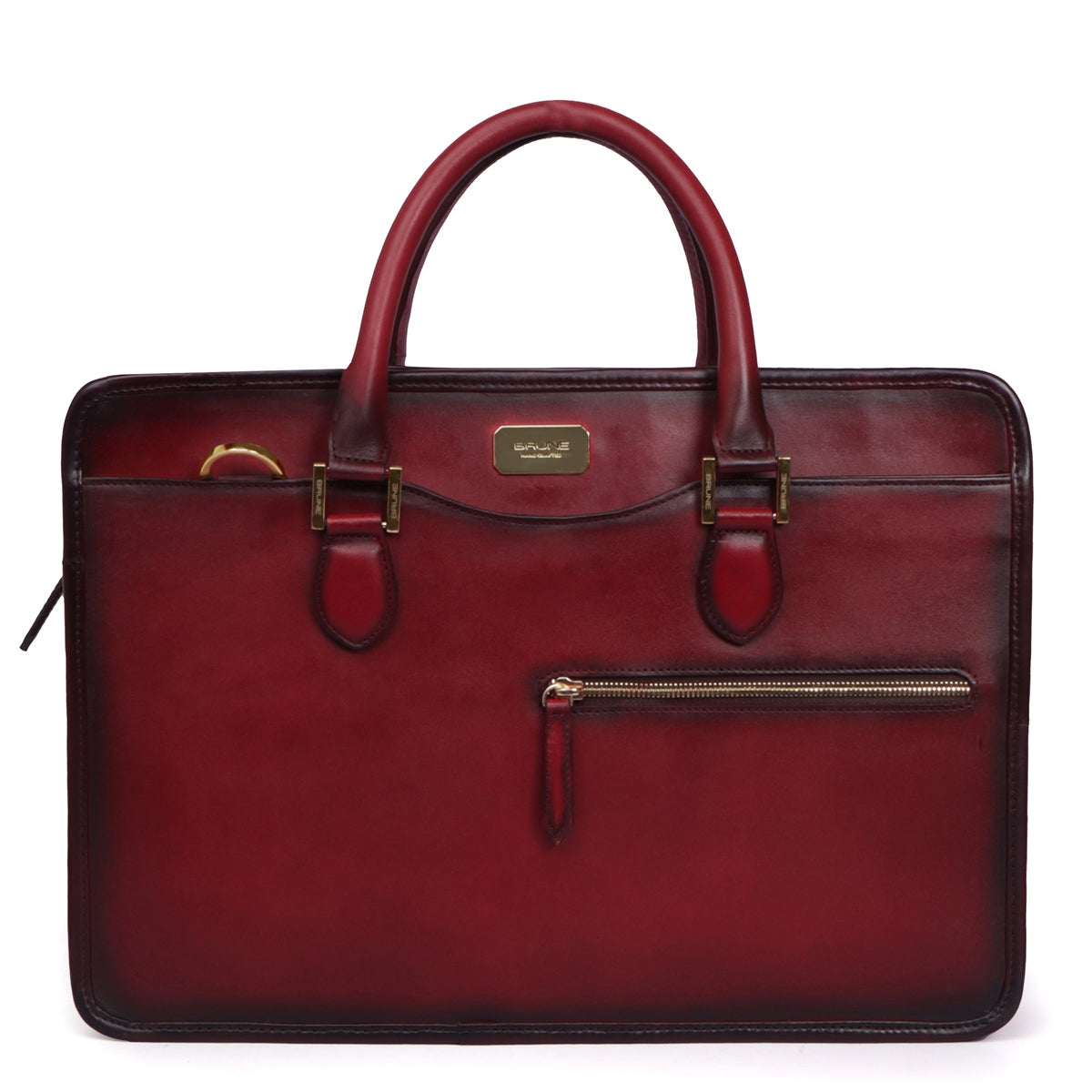Wine Classic Genuine Leather Laptop Office Briefcase With Golden Accessories By Brune & Bareskin