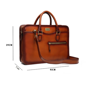 Tan Classic Genuine Leather Laptop Office Briefcase With Golden Accessory By Brune & Bareskin