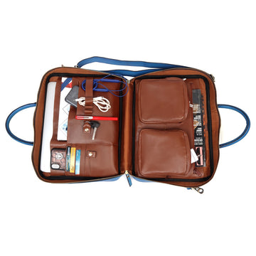 Sky Blue Office Briefcase with Organizer Compartment Leather bag by Brune & Bareskin