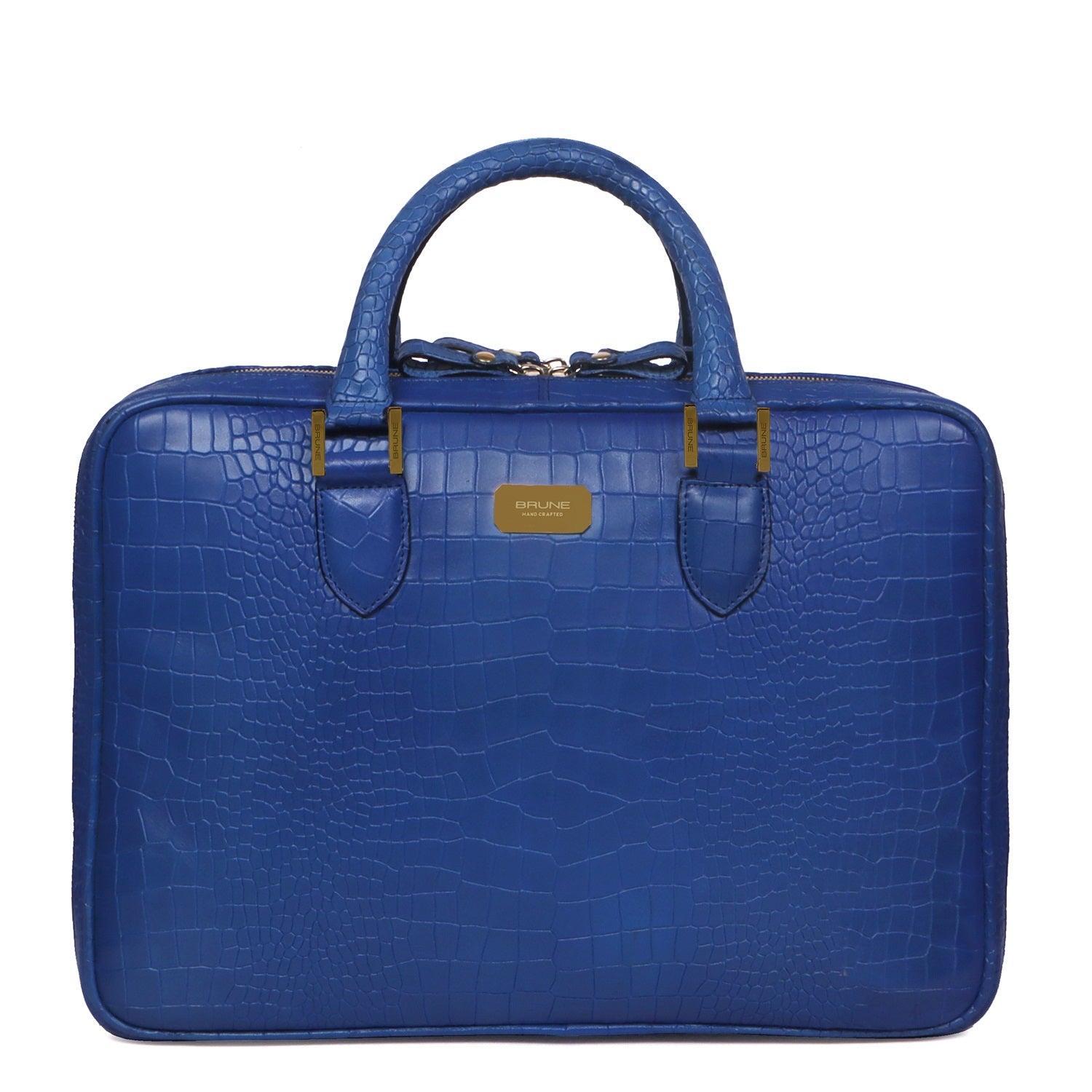 Sky Blue Leather Laptop Office Briefcase With Extra Compartment in Croco Textured Leather