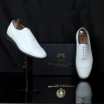 White Leather Oxford Lace-Up Shoe with Light Weight Sneaker Sole