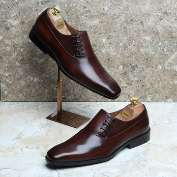 Brune & Bareskin Men Brown Side Lace Squared Toe Leather Oxford Formal Shoes