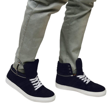Navy Suede Removable High Ankle Sneakers By Bareskin